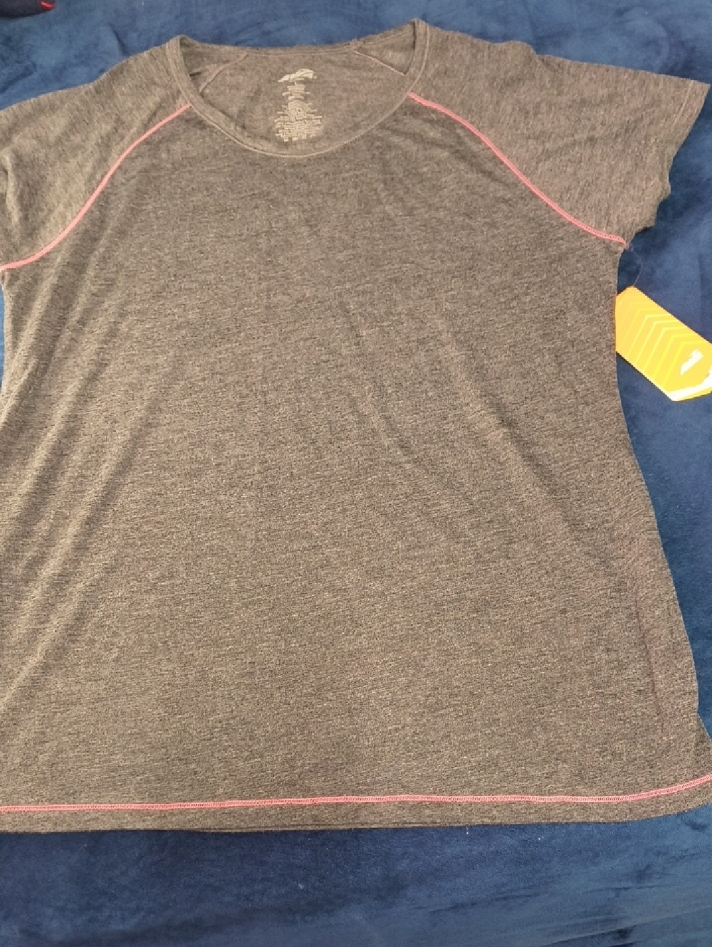 Avia Gray Short Sleeve Athletic Tee with Pink Contrast Stitching